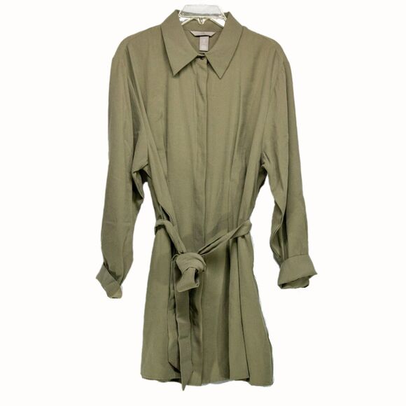 H&M Women's Large Mid Length Jacket Olive Green Polyester Blend Lightweight Coat - Picture 1 of 3